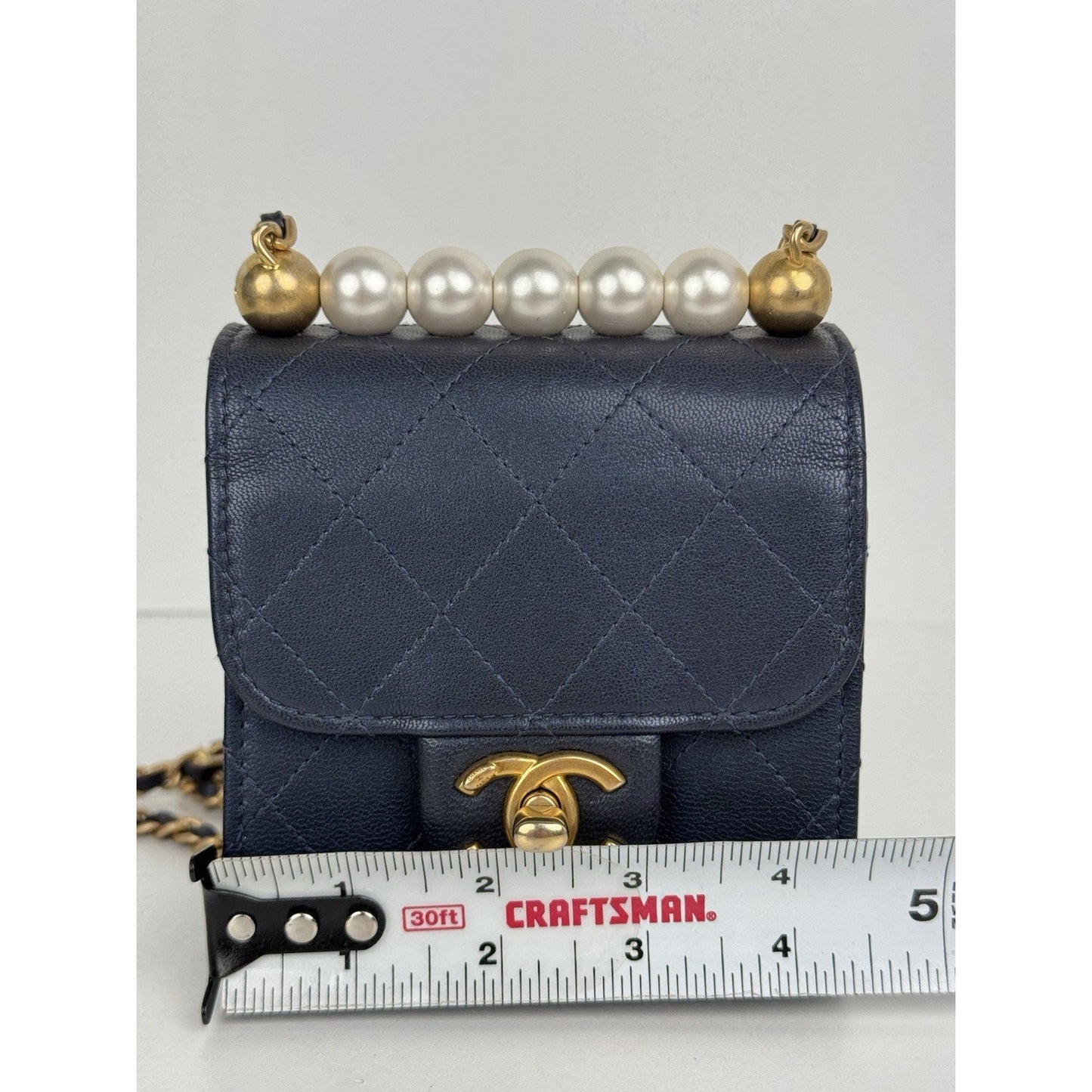 Chanel Mini Flap Navy Blue Metallic Lambskin with Pearl Hardware (2019) D-6