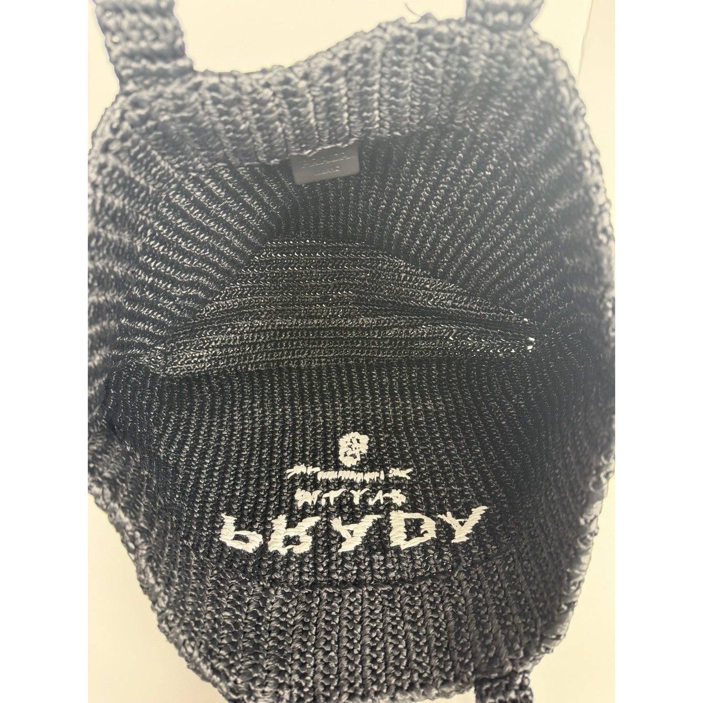 Prada Raffia Black Tote Bag with a White Embroidered Logo D3