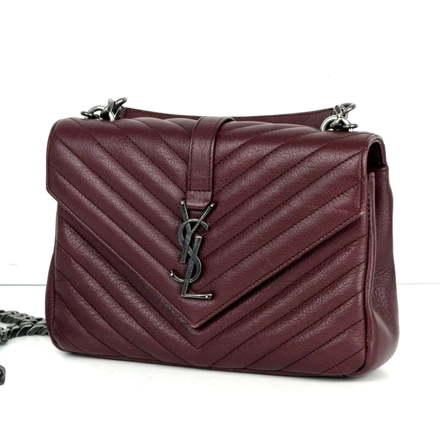 Saint Laurent Medium College Bag in Burgundy Quilted Leather D2