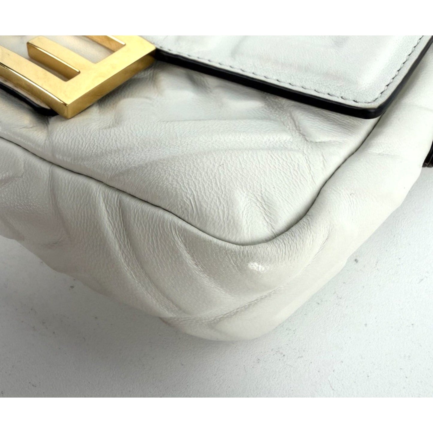 Fendi Baguette Mini Bag in White Calfskin Leather Gold Hardware D-7