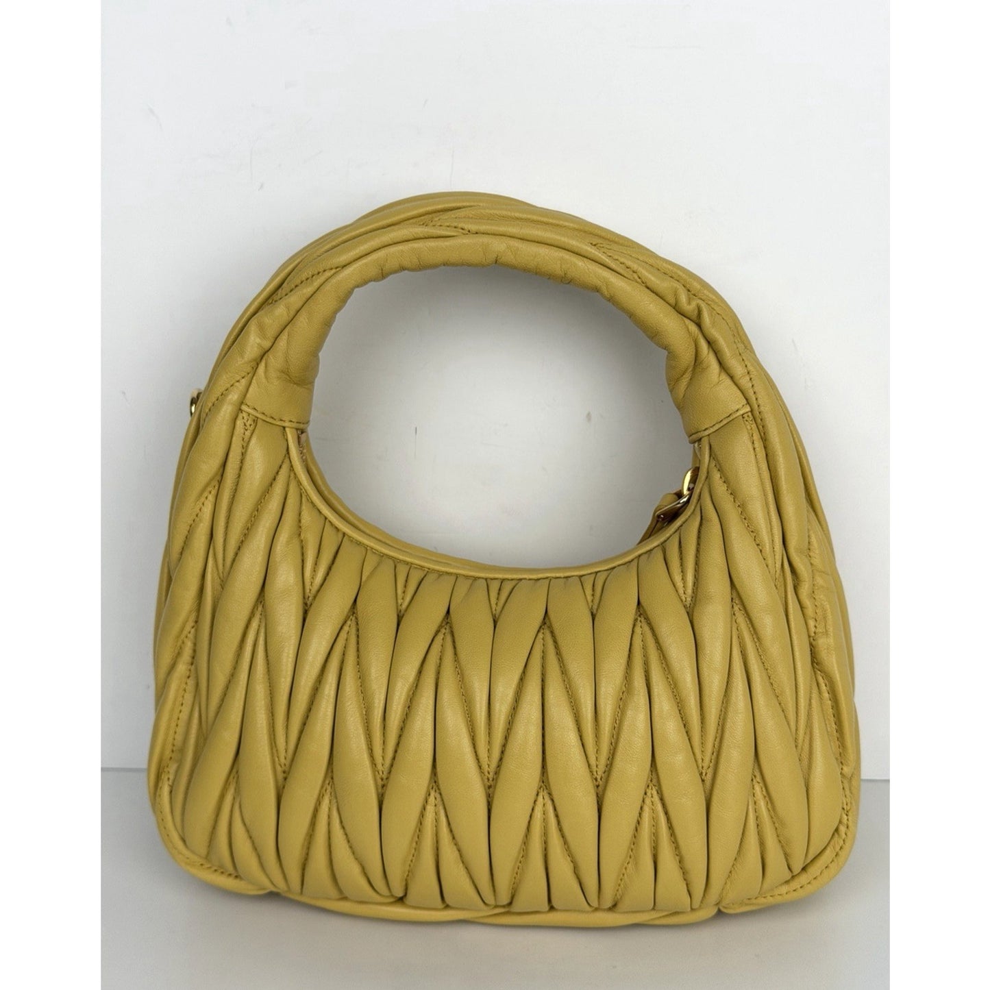 Miu Miu Wander Matelasse Nappa Leather Hobo Bag Small in Yellow