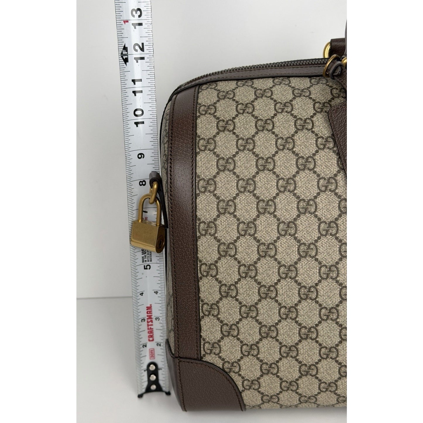 Gucci Savoy Medium Duffle Bag GG Supreme Canvas Brown Leather Trim