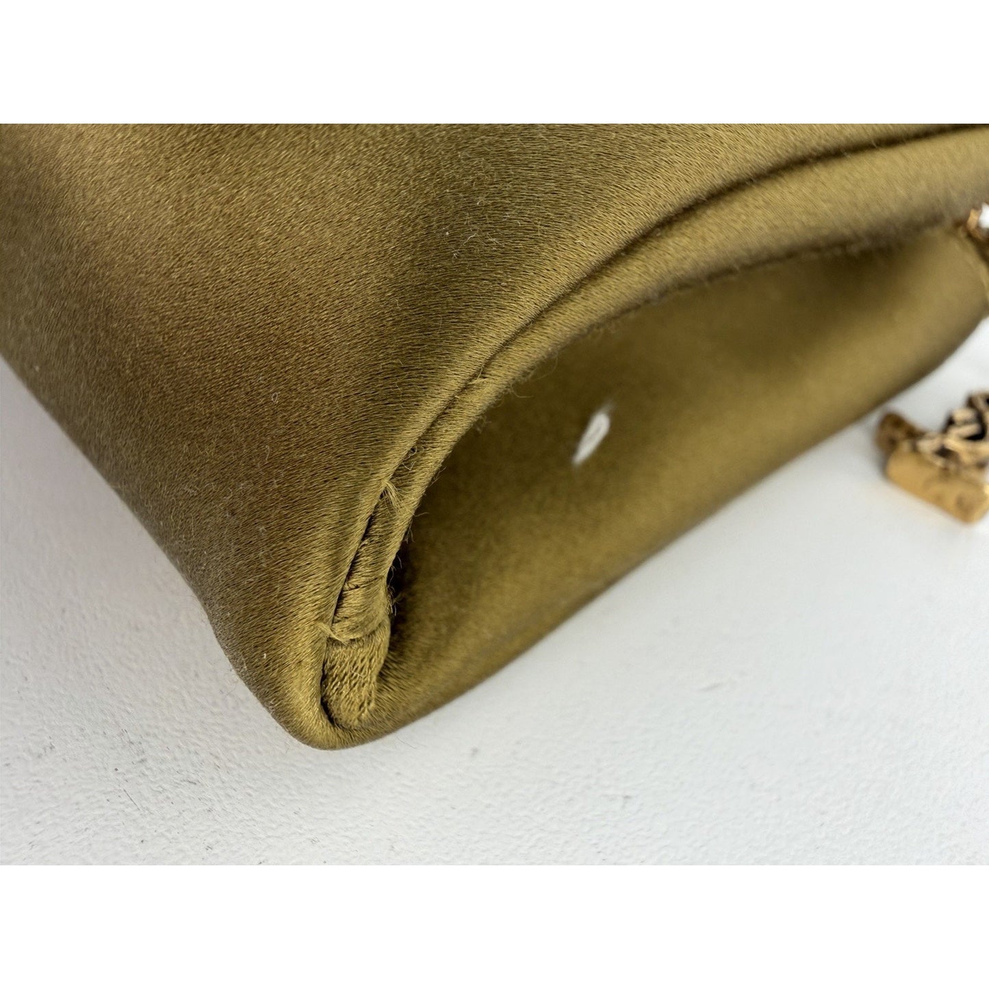 Saint Laurent Evening Soft Clutch Bag in Mustard Green Satin S-05