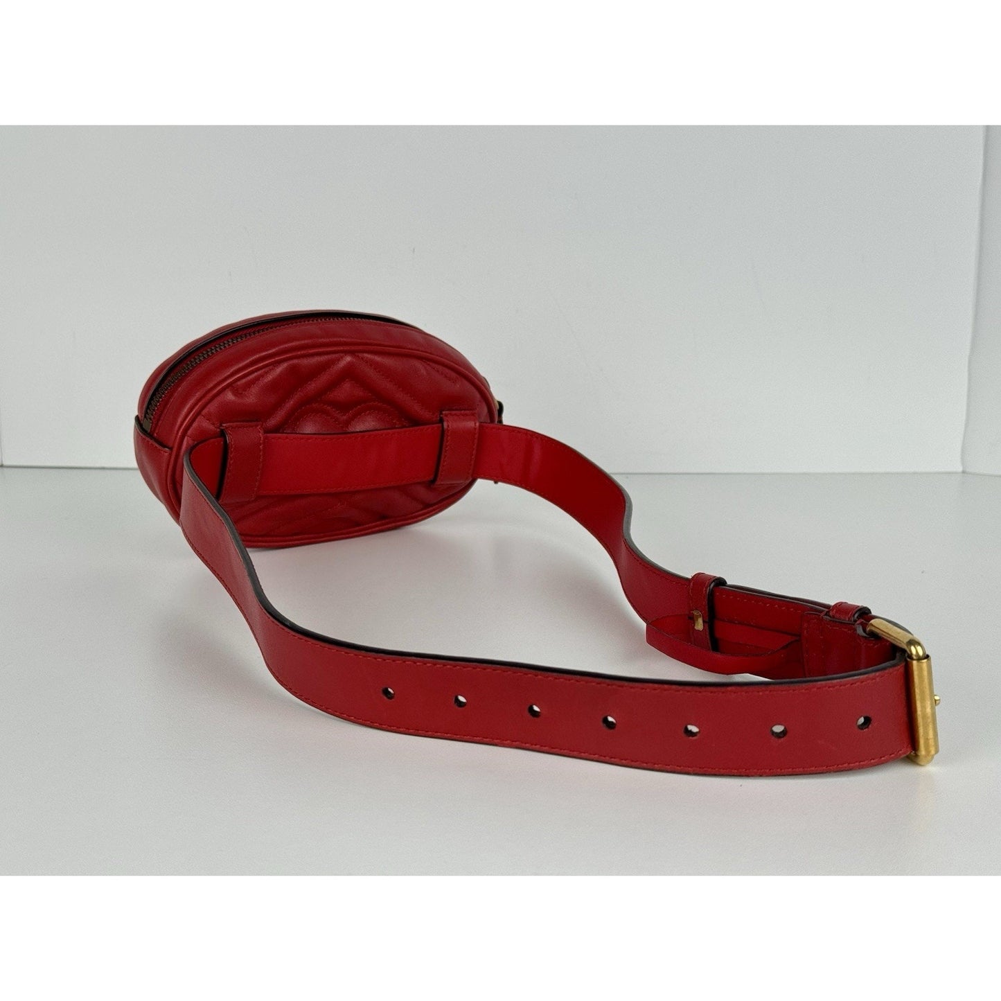 Gucci GG Marmont Red Matelasse Leather Belt Bag (85/34 476434-493075) B-2