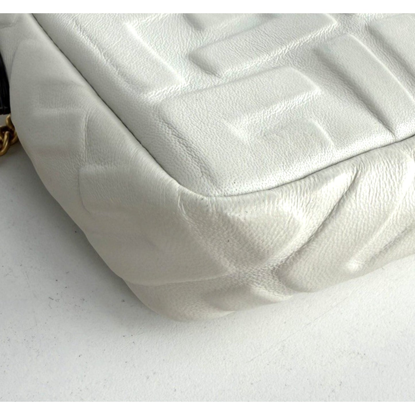Fendi Baguette Mini Bag in White Calfskin Leather Gold Hardware D-7