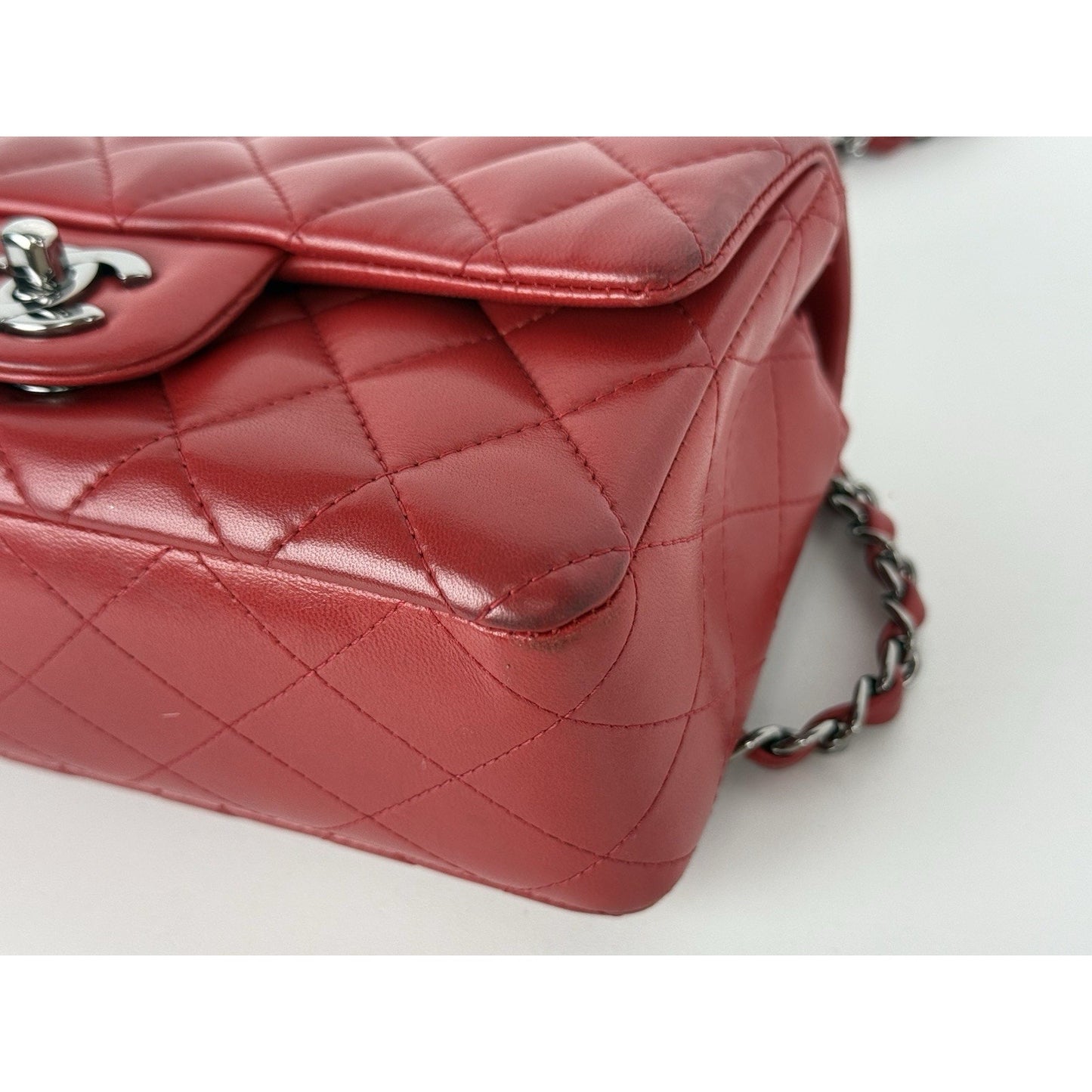 CHANEL CC Mini Classic 20 Chain Shoulder Bag Quilted Lambskin Red Leather