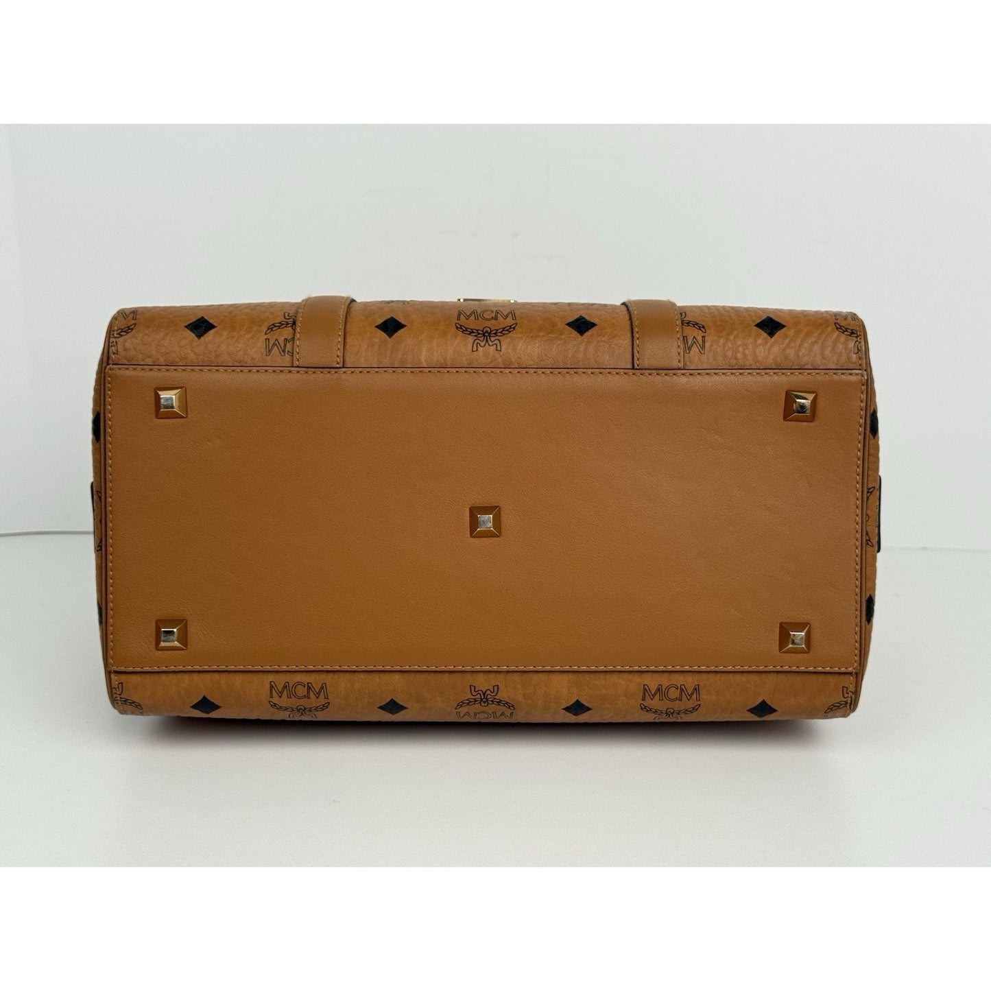 MCM Visetos Cognac Boston Satchel Handbag