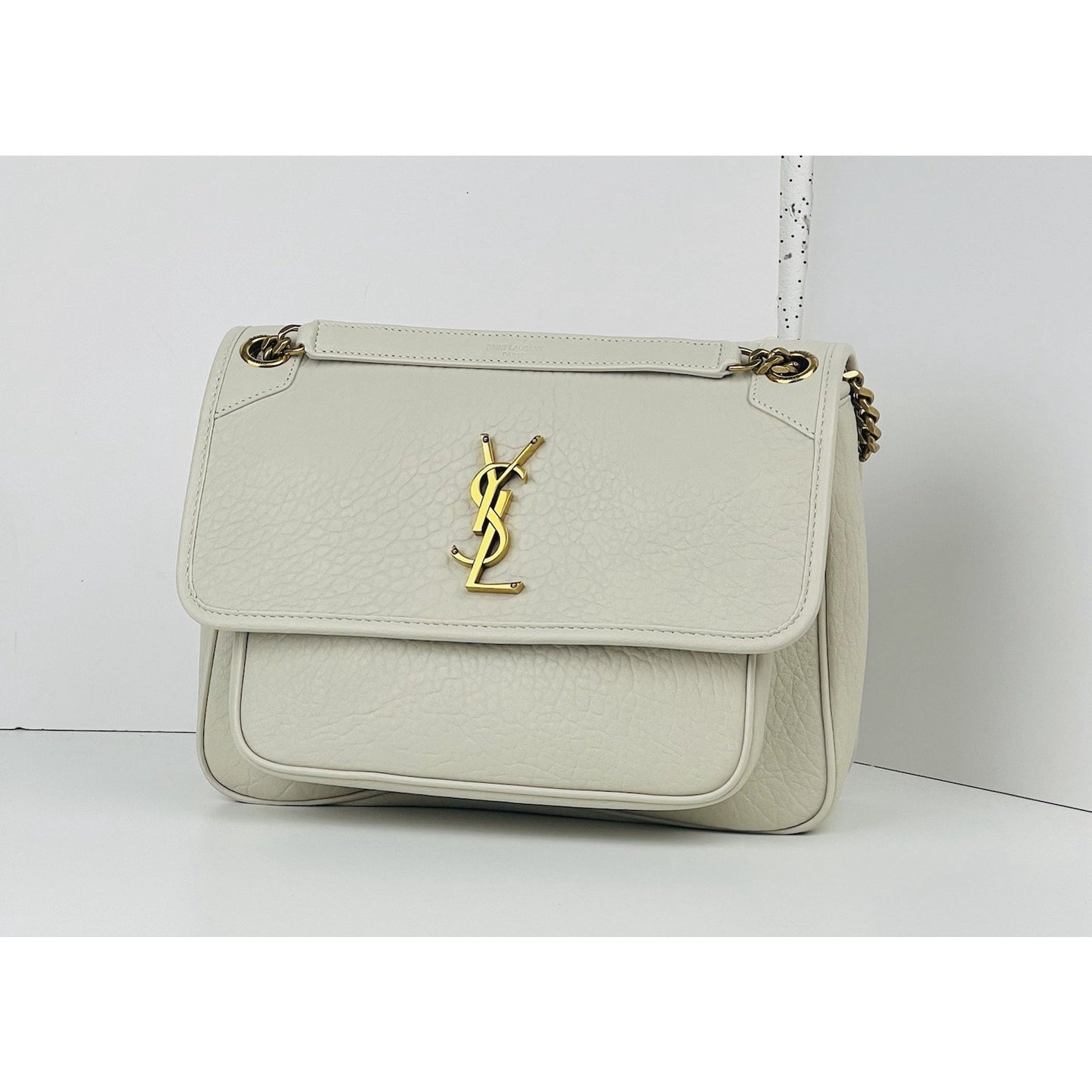 Saint Laurent Niki Medium Leather Shoulder Bag in Crema Soft R1