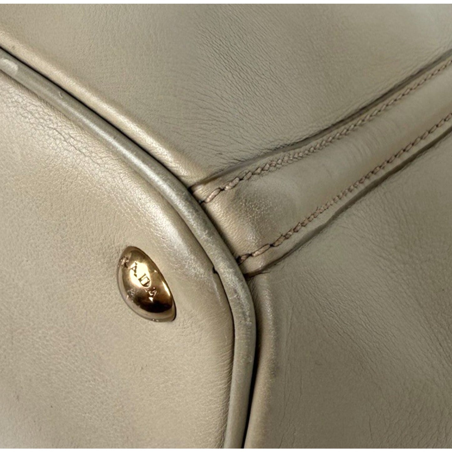 Prada Visone City Calf Leather Tote Bag Large Double Handle in Taupe S
