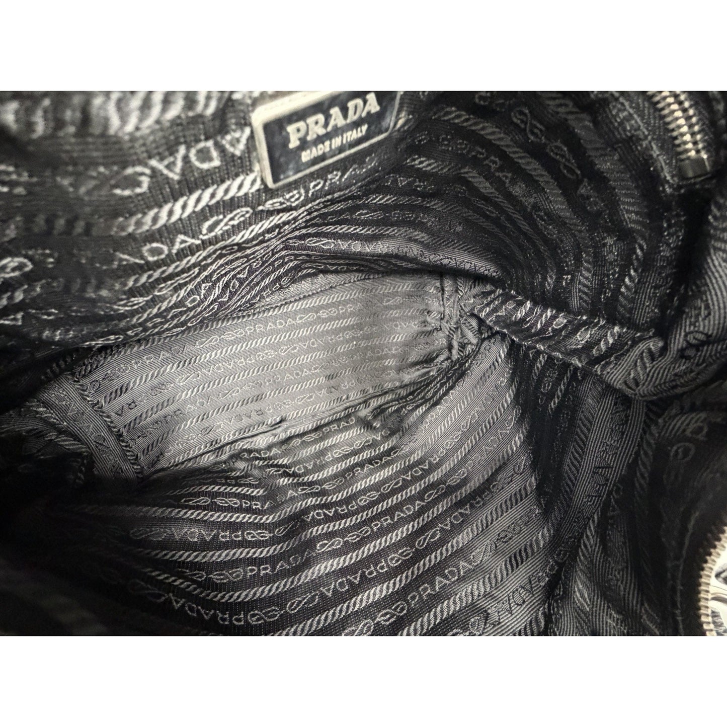 Prada Tessuto Nylon Shoulder Bag in Black Nylon with Leather Trim Vintage S08