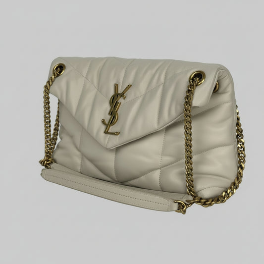 Saint Laurent Loulou Puffer Small Shoulder Bag Quilted White Chevron Leather