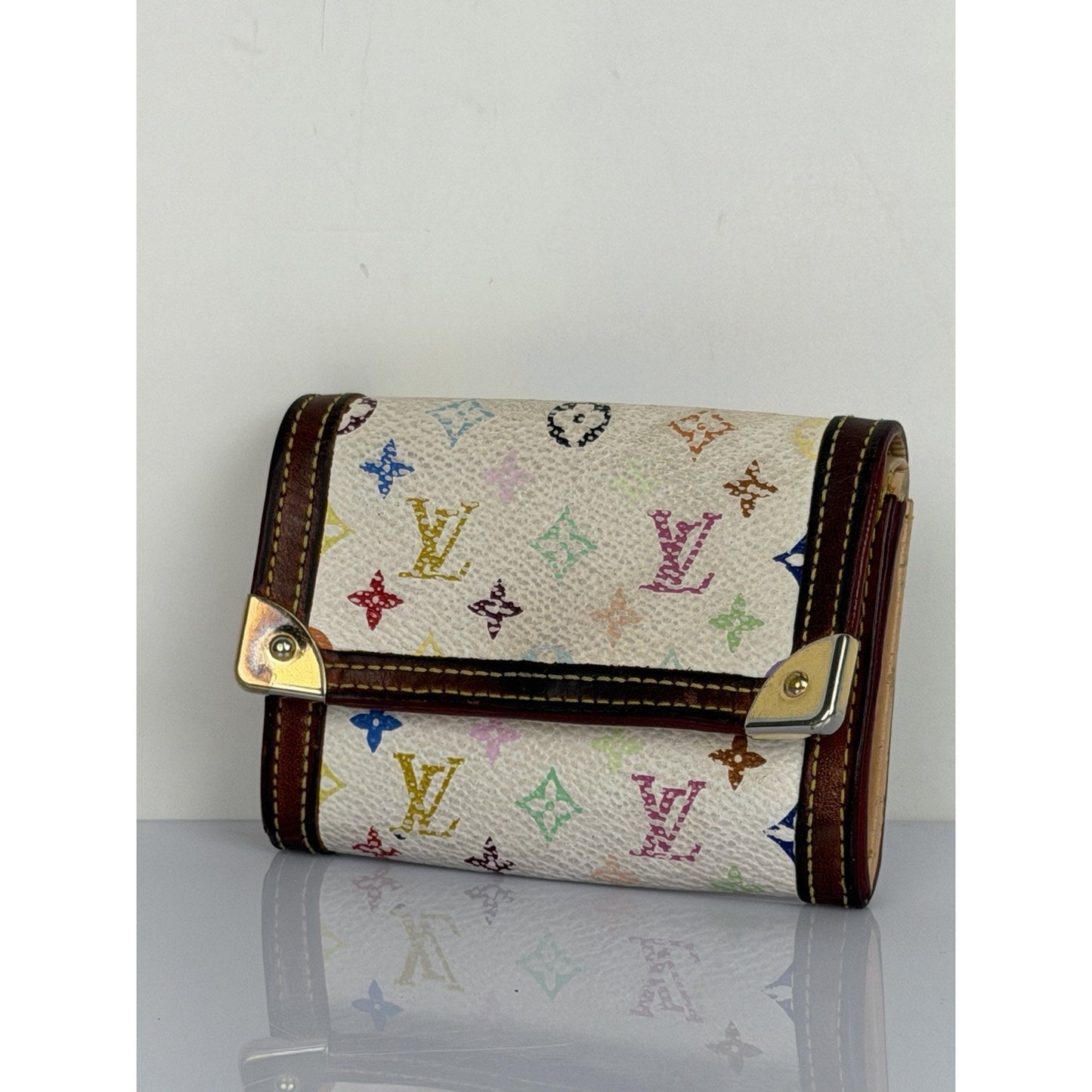 Louis Vuitton White Multicolor Porte-Monnaie Plat Coin Purse
