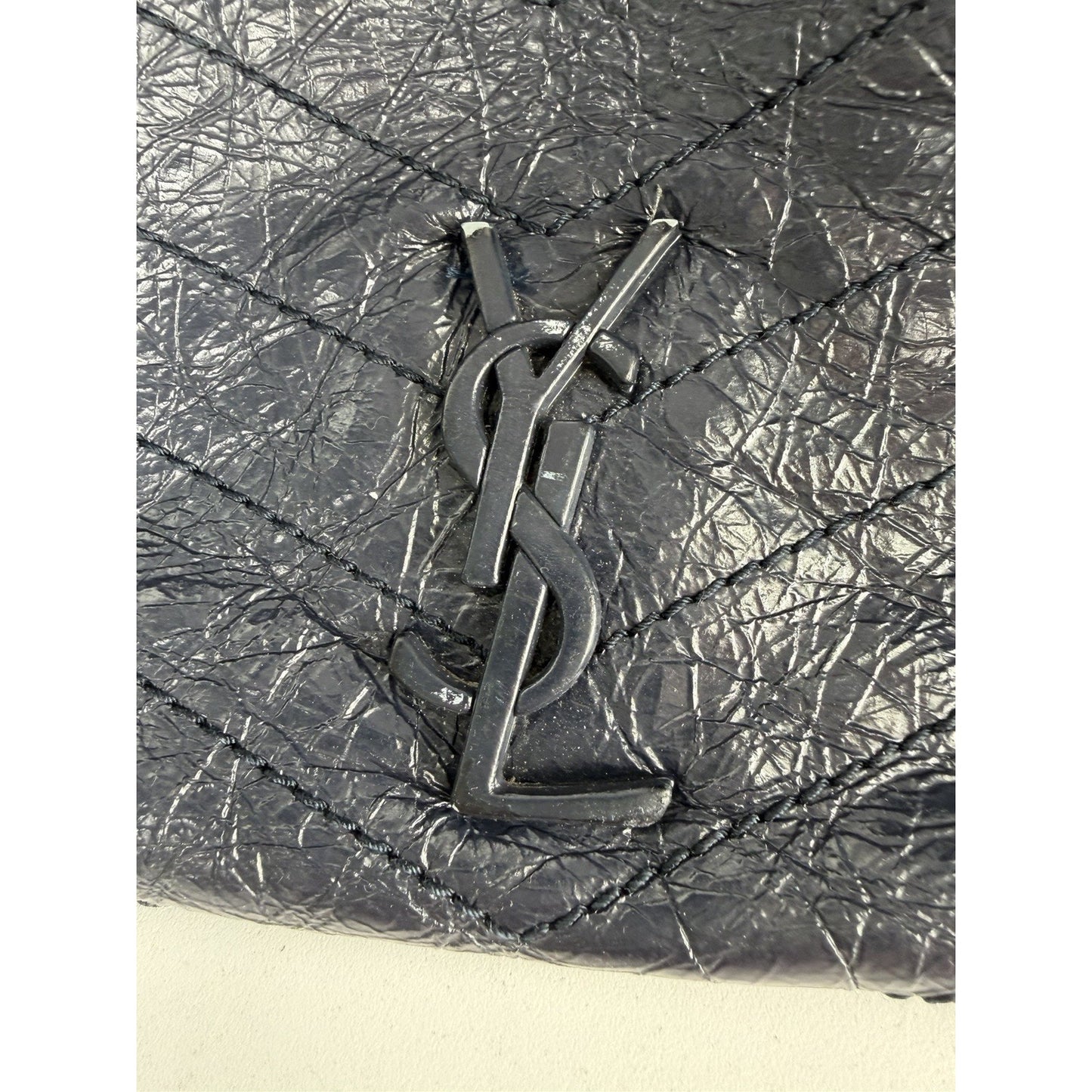 Saint Laurent Niki Shopper Tote Bag Large in Dark Navy Crinkled Leather S-13