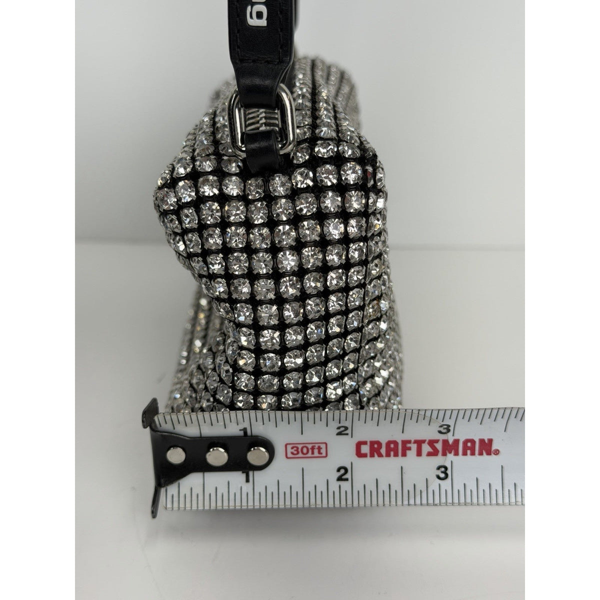 Alexander Wang Crystal Pouch Top Handle Bag in Black Allover Rhinestone Mesh S02