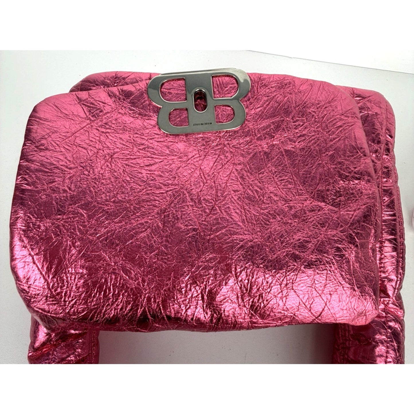 Balenciaga Monaco Small Sling Bag in Metallized Quilted Pink Calfskin E6