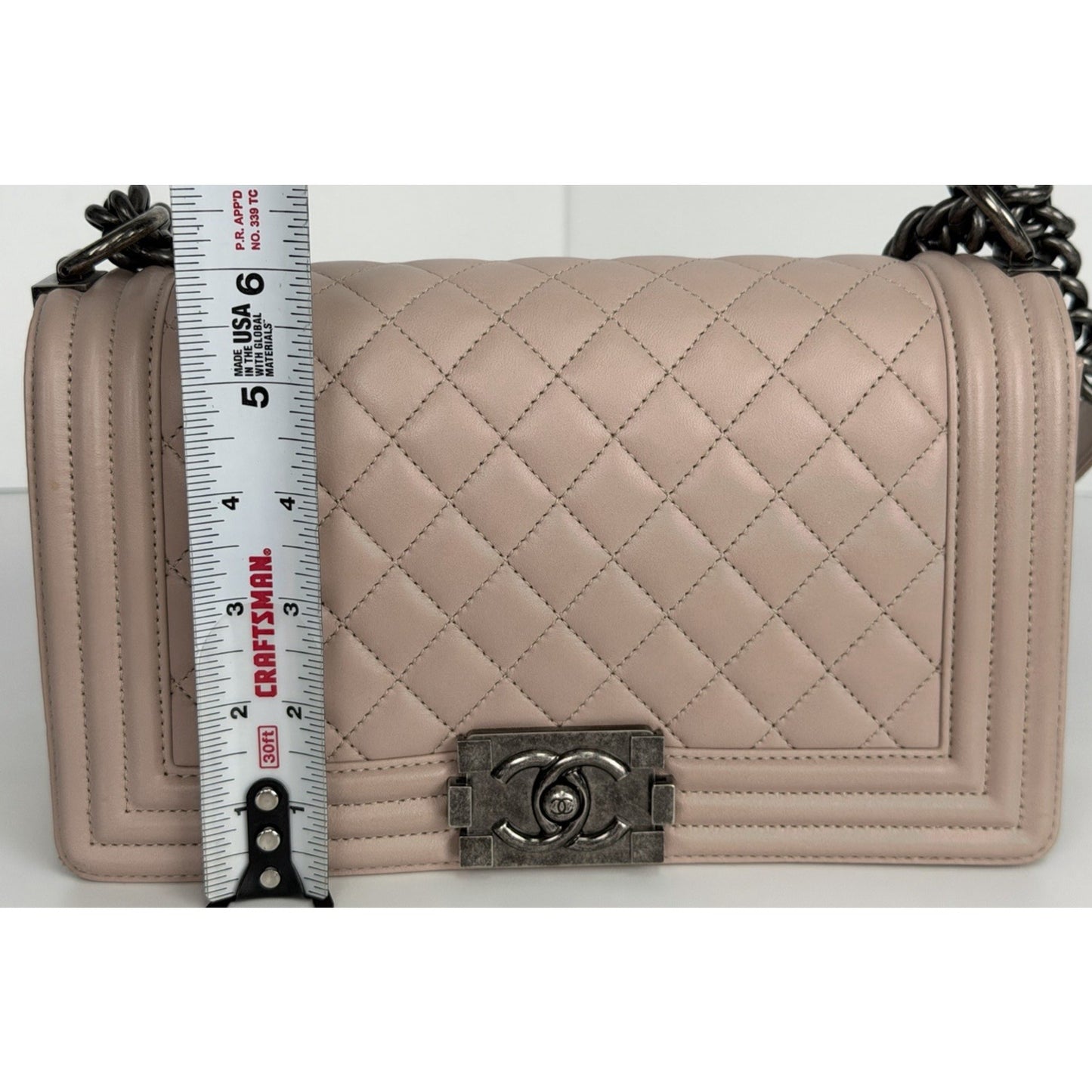 Chanel Medium Quilted Leather Boy Bag in Light Pink F1