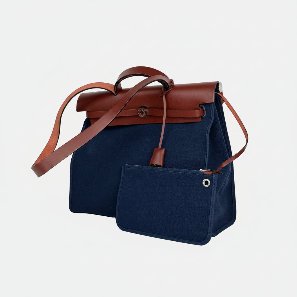 Hermes Herbag Zip 39 MM Toile Vache Hunter Navy Canvas and Leather Trim 2015 D6