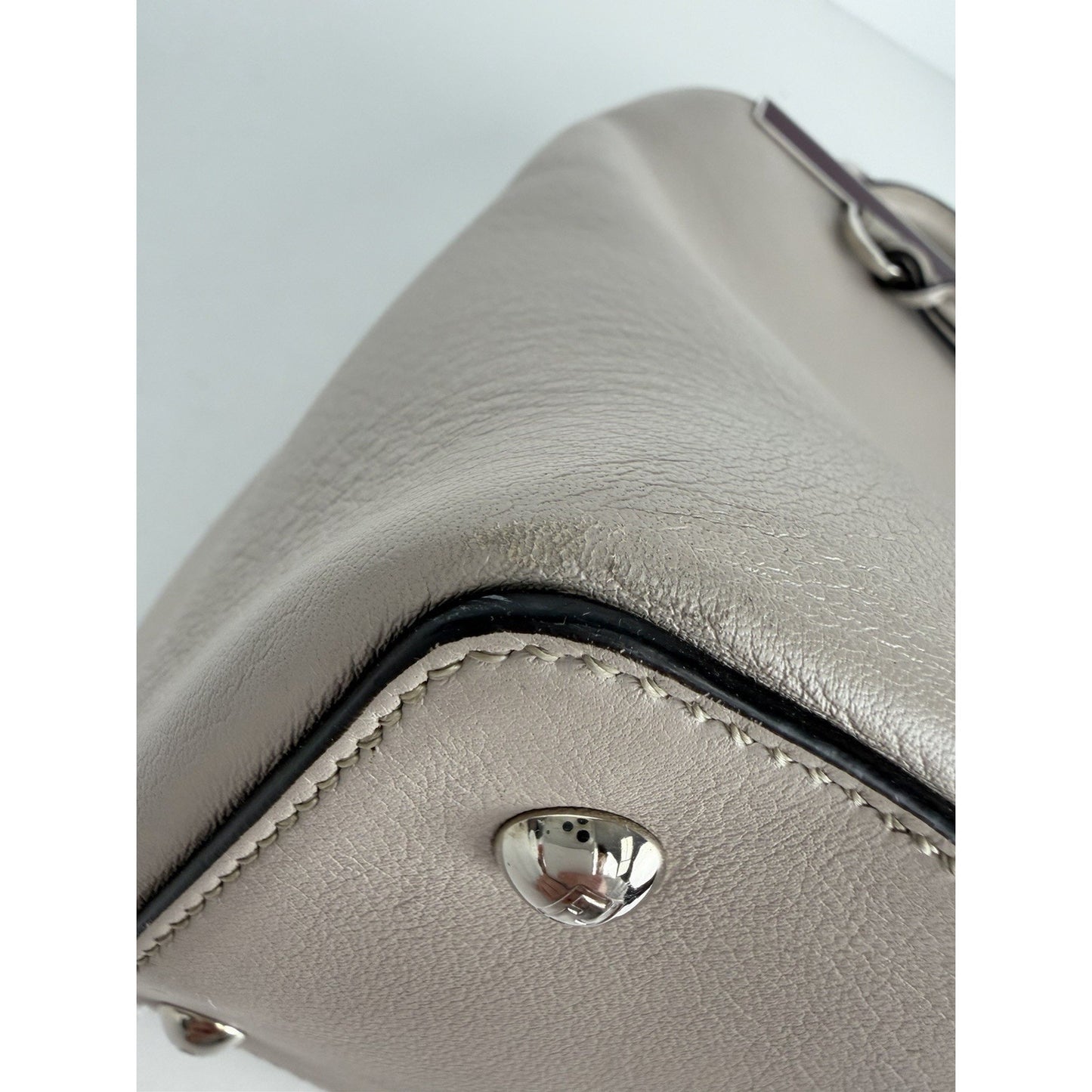 Fendi Petite 2Jours Tote Bag Neutral Gray Leather & Orange Leather Lining S