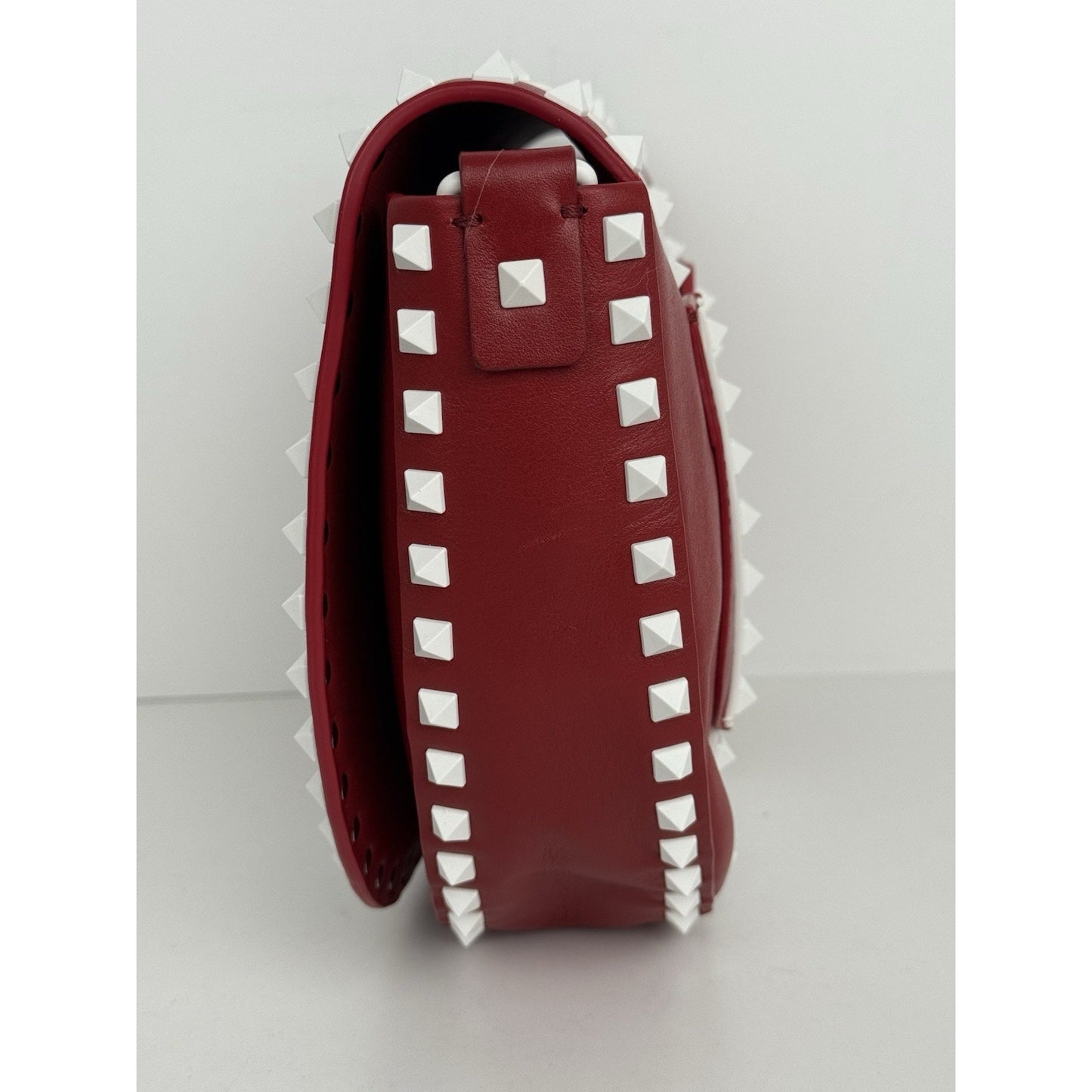 VALENTINO Red White Leather Rockstud Saddle Crossbody Bag