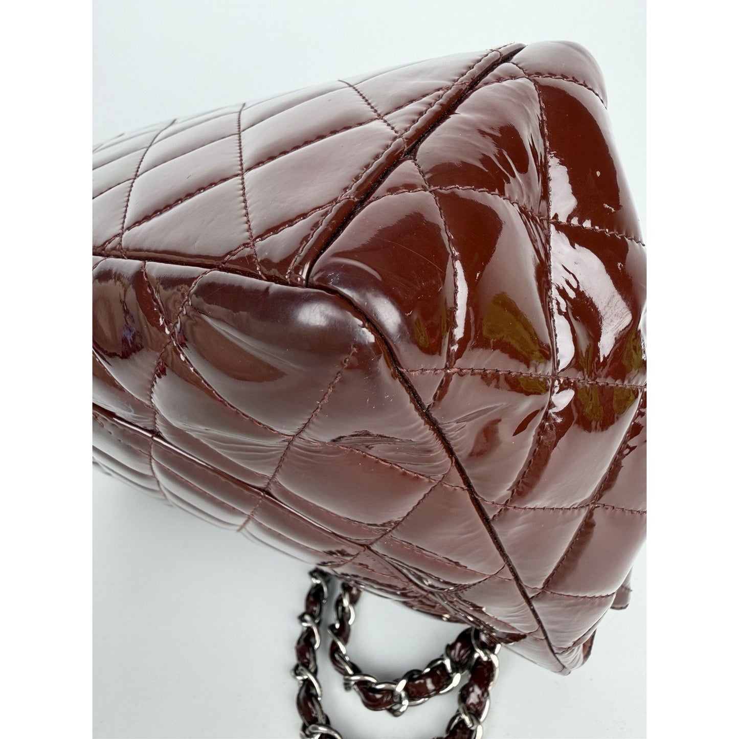 Chanel Maxi Classic Single Flap Bag Burgundy Quilted Patent Leather 2009-2010 D8