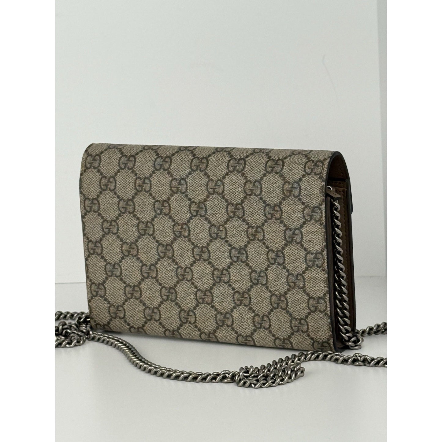 GUCCI Dionysus Supreme Canvas Wallet on Chain Crossbody Bag in Beige/Ebony