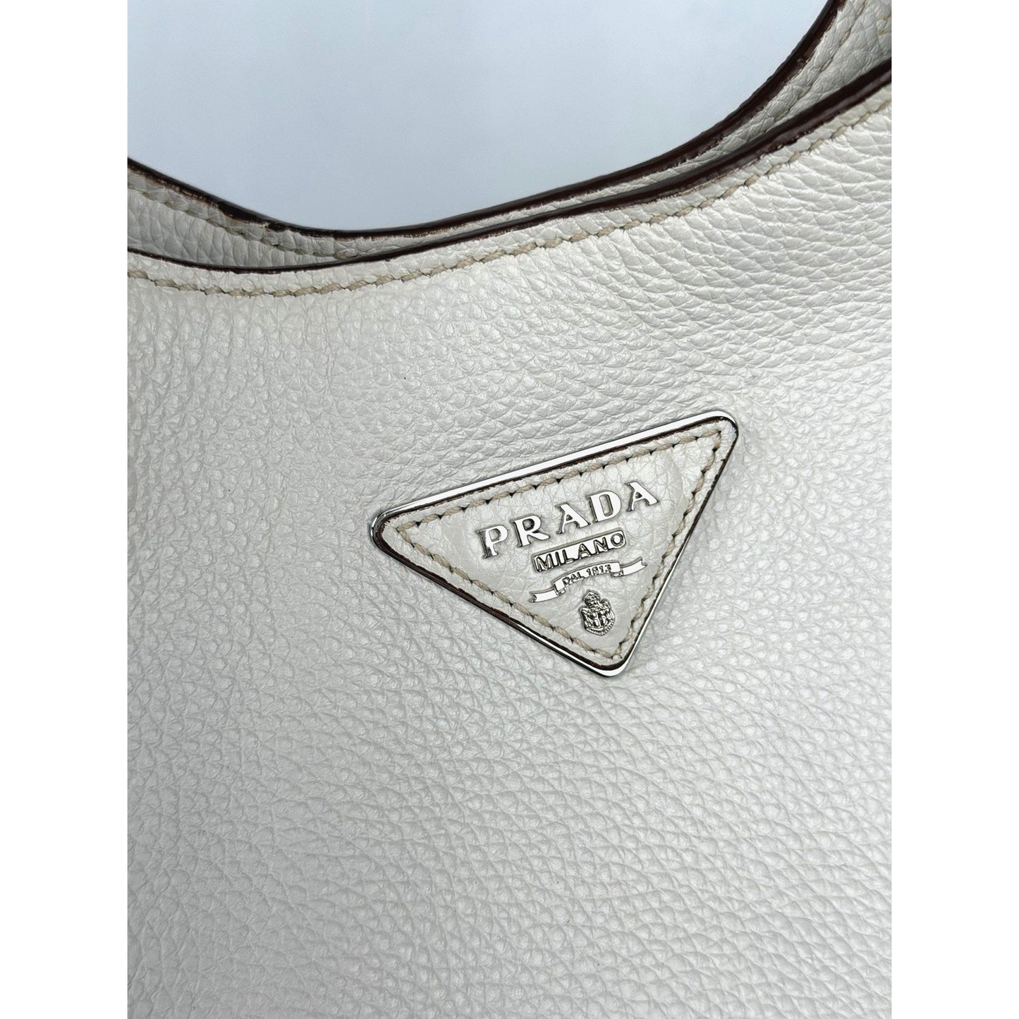 Prada Vitello Daino Chain Link Hobo Bag Large in Beige Leather S