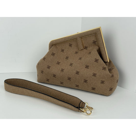 Fendi First Bag FF Karligraphy Brown Flannel Wool