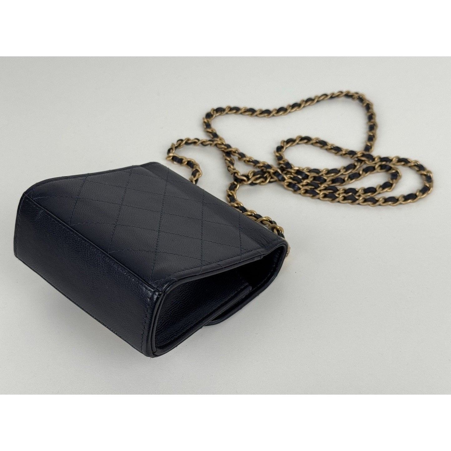 Chanel Mini Flap Navy Blue Metallic Lambskin with Pearl Hardware (2019) D-6