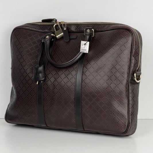 GUCCI Guccissima GG Unisex Brown Leather Briefcase Large S
