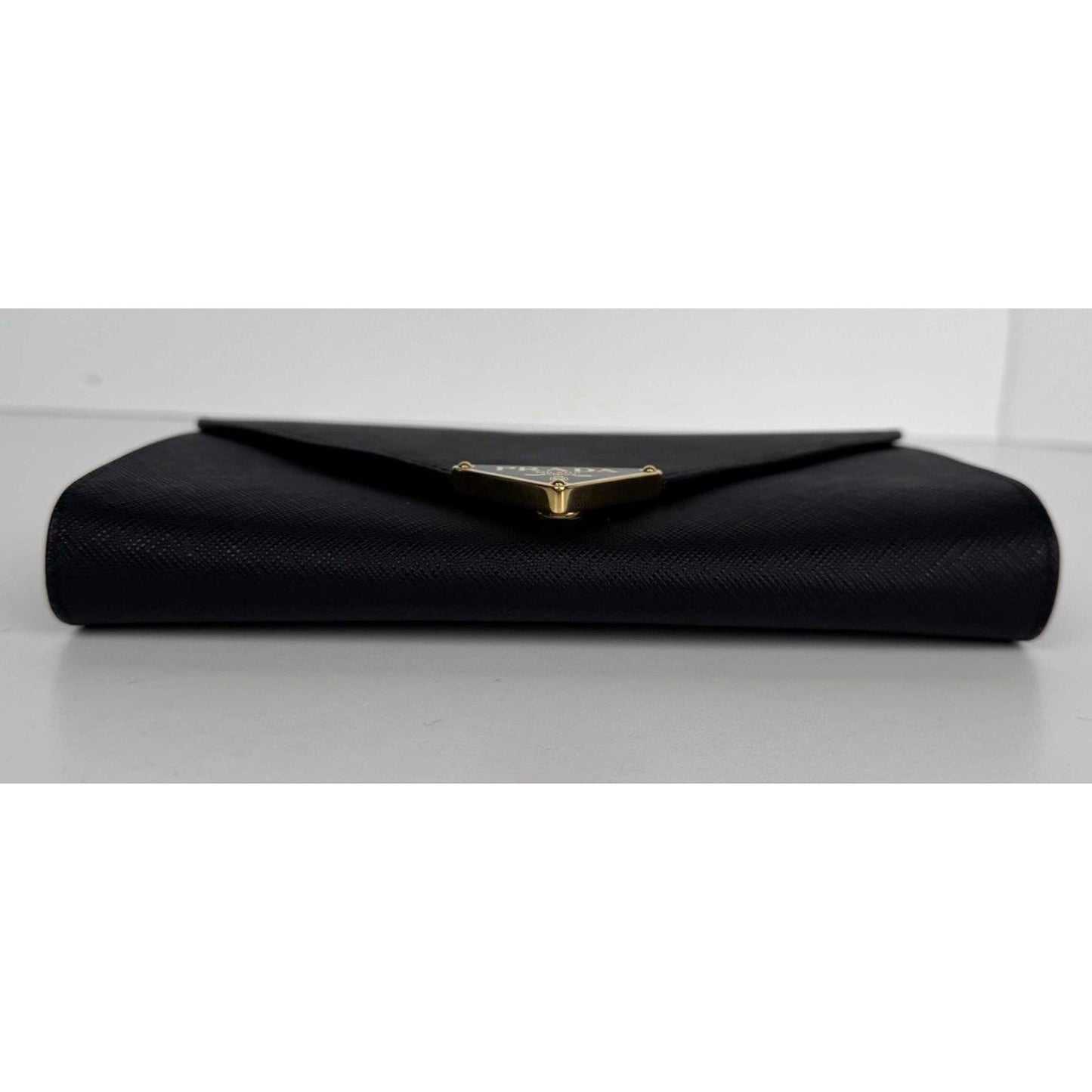 Prada Triangle Logo Plaque Envelope Chain Bag in Black Saffiano Leather NFC S11