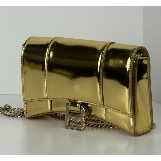 BALENCIAGA Hourglass Mirror Wallet On Chain Bag in Gold
