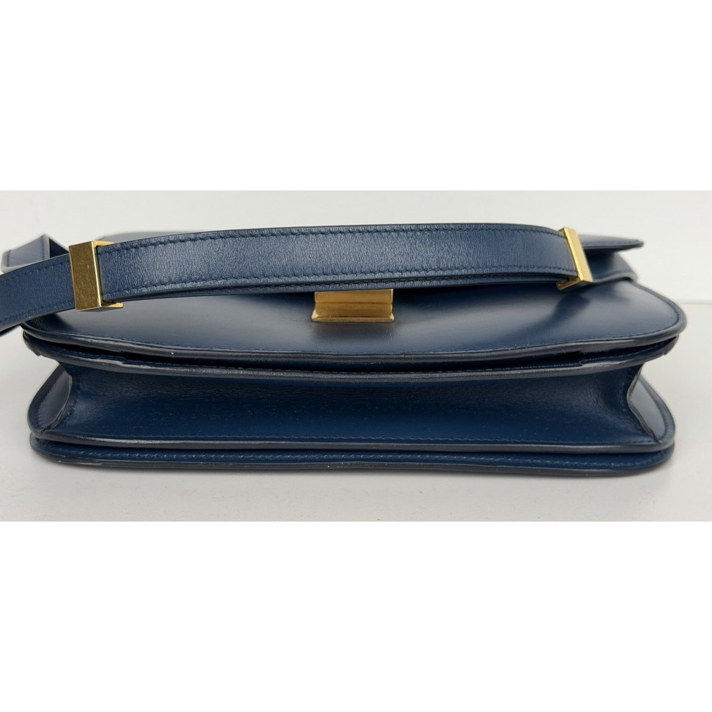Celine Classic Box Bag Medium Blue Calfskin Leather Gold-Tone Hardware R1