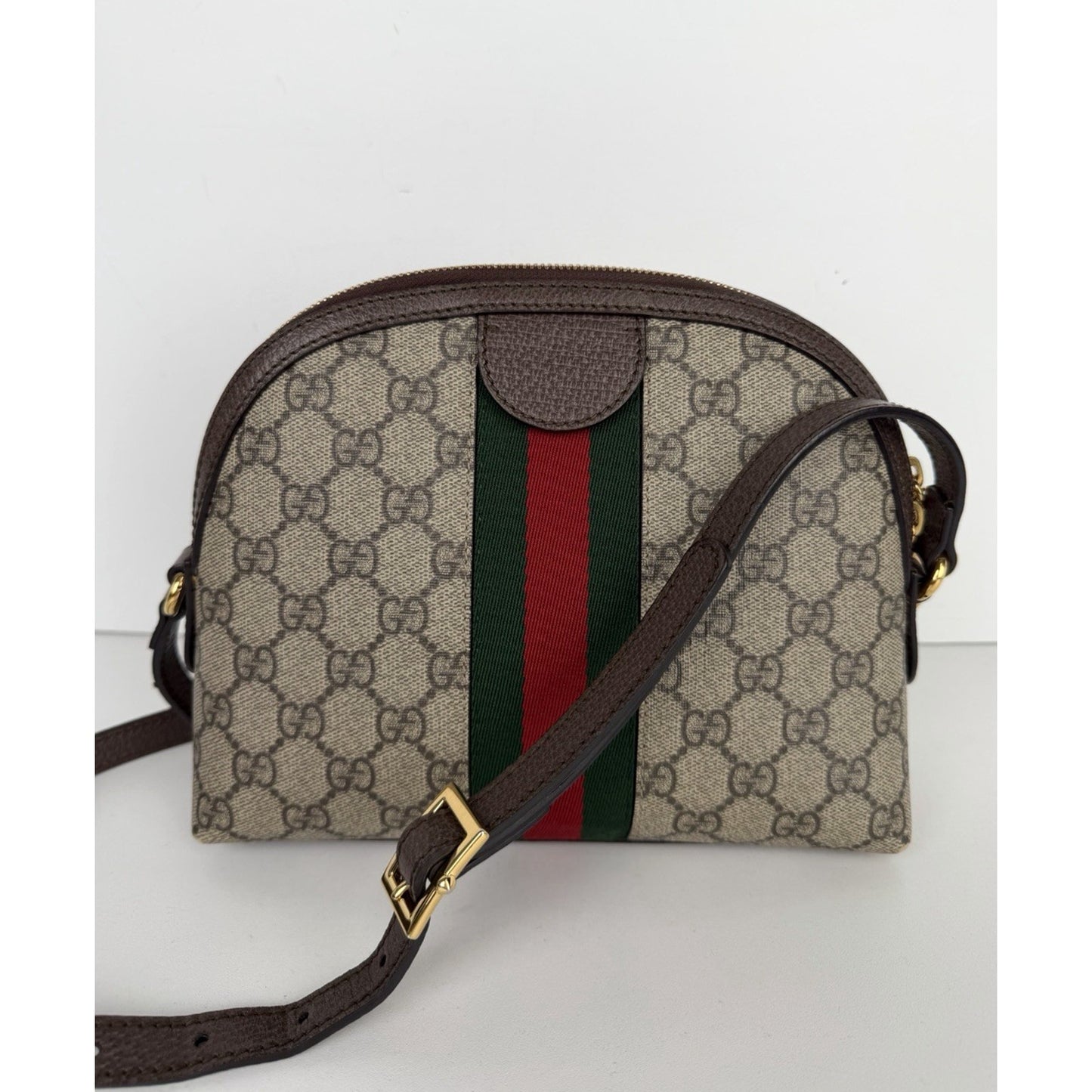 Gucci Ophidia Rounded Top Shoulder Bag Small in Brown GG Supreme Canvas S-19