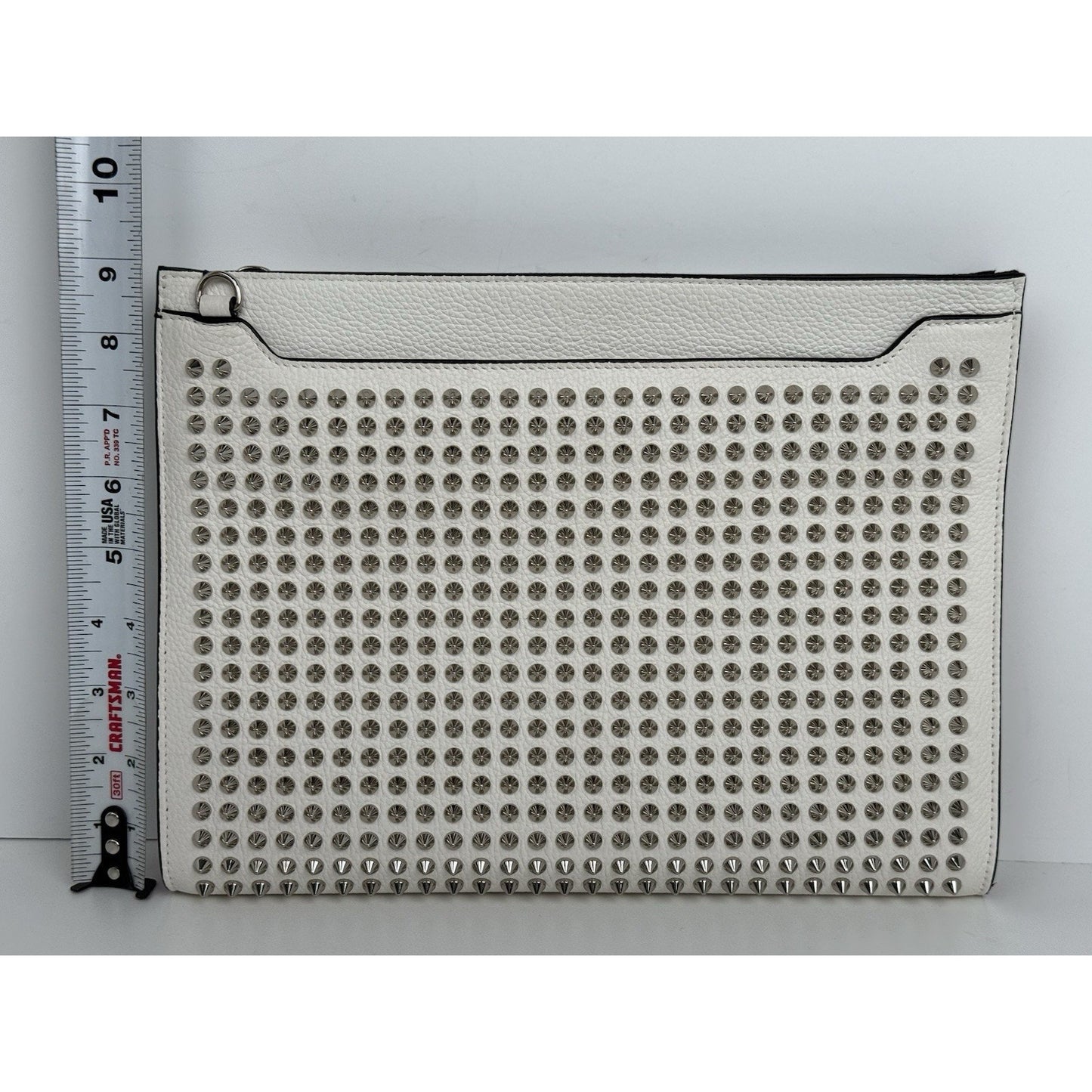 Christian Louboutin White Sky Pouch Clutch with Spike Studs and Silver Hardware