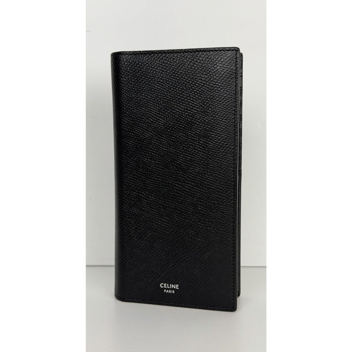 Celine Vertical Wallet Black Grained Calfskin Leather & Silver-Tone Hardware K2