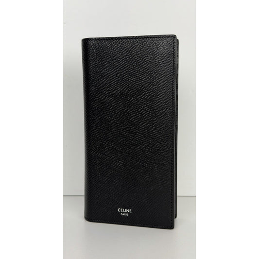 Celine Vertical Wallet Black Grained Calfskin Leather & Silver-Tone Hardware K2