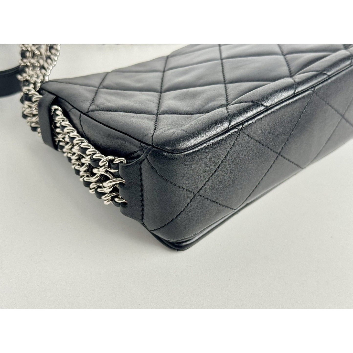 Chanel Chain Rows Flap Bag Black Leather
