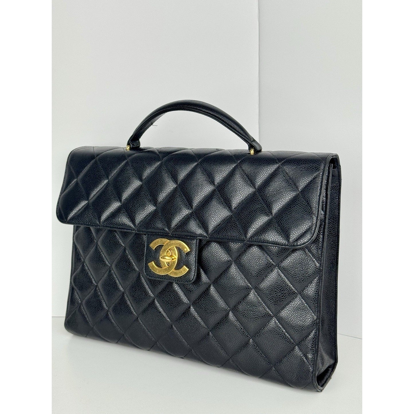 Chanel Vintage Quilted Briefcase Black Caviar Leather
