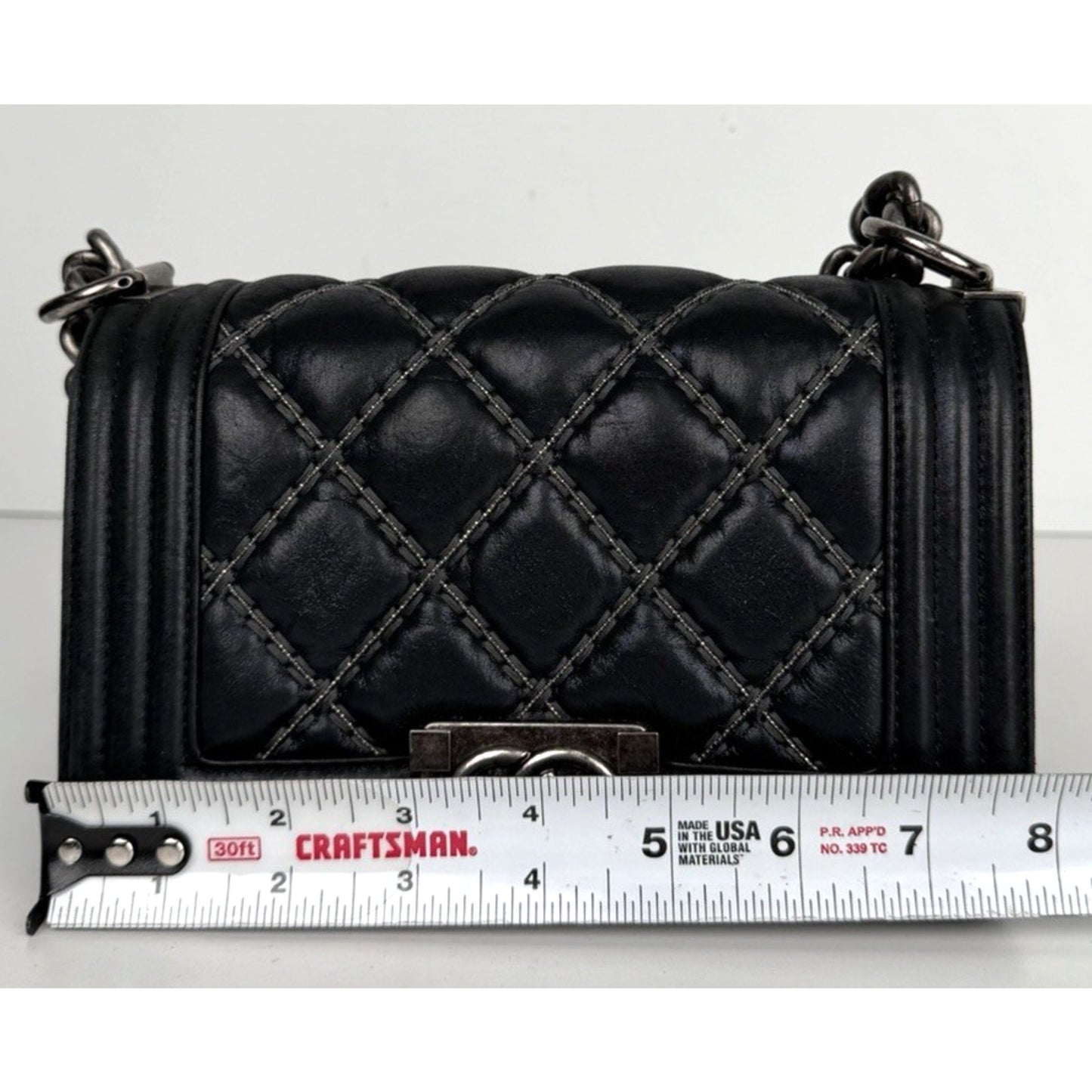 Chanel Boy Bag Small in Black Beaded Double Stitch with Gunmetal Chain 2017 E-3