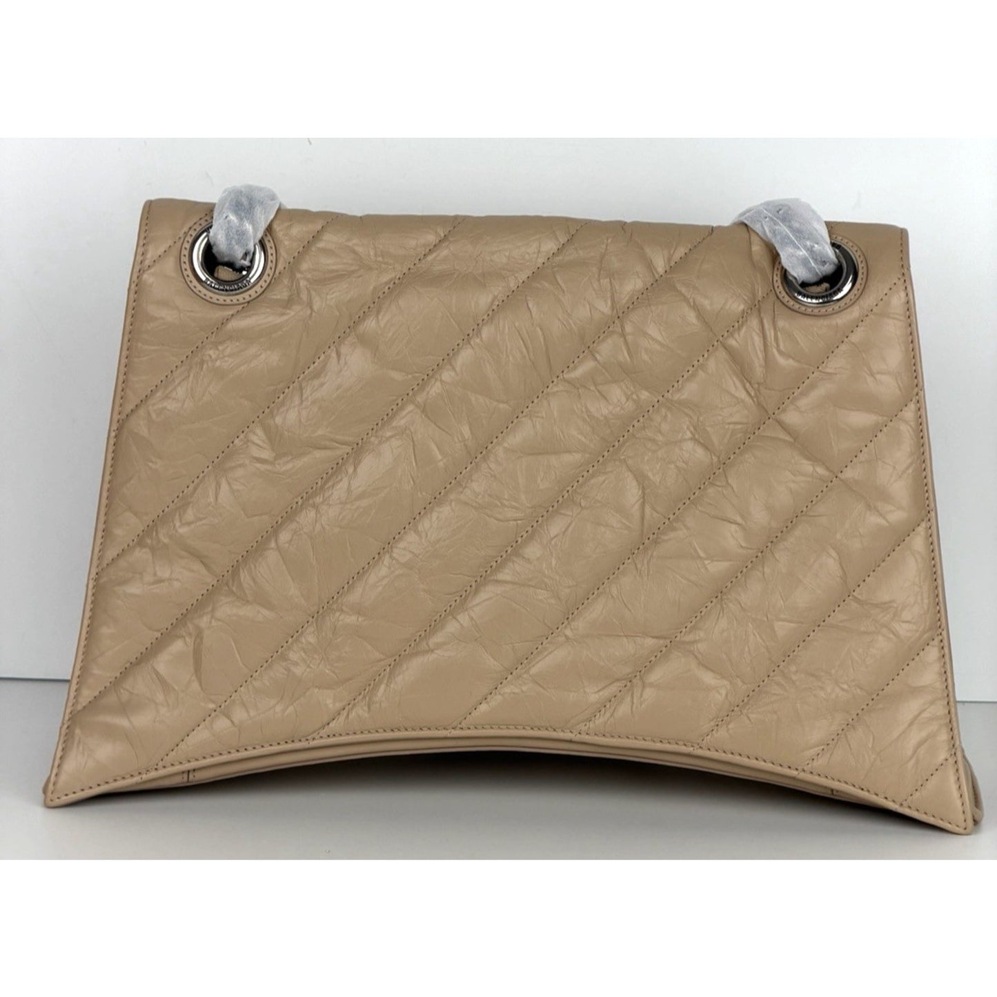 Balenciaga Large Crush Quilted Leather Chain Shoulder Bag in Light Taupe B3