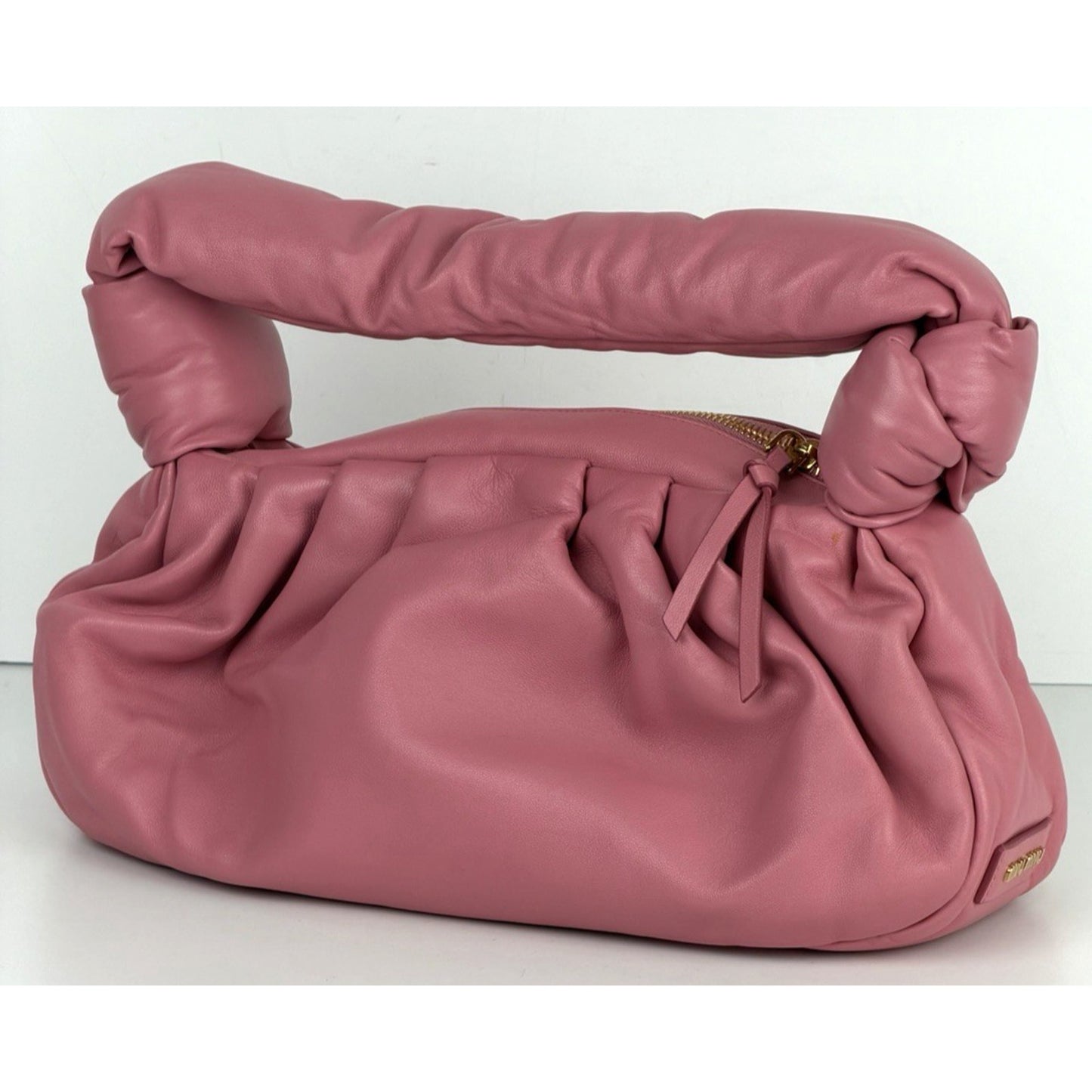 Miu Miu Nappa Knot Top Handle Shoulder Large Puffer Bag in Pink S-15