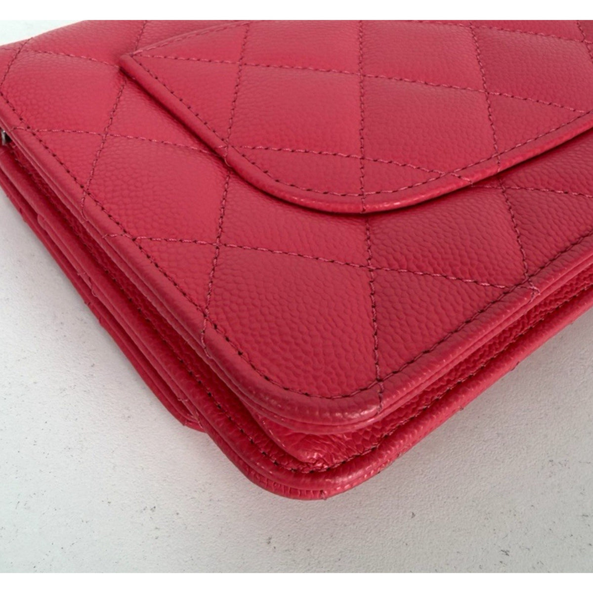 Chanel Classic Wallet on Chain (WOC) Bag in Pink Quilted Caviar Leather 2022 D-5