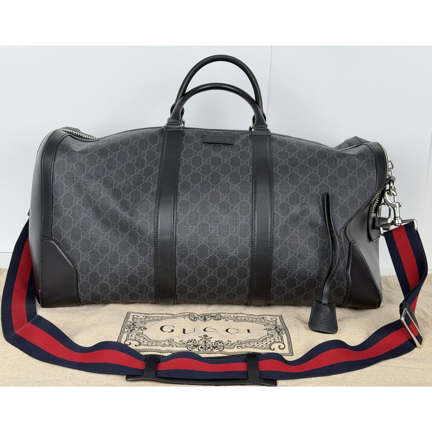Gucci GG Black Medium Duffle Bag with Leather Trim