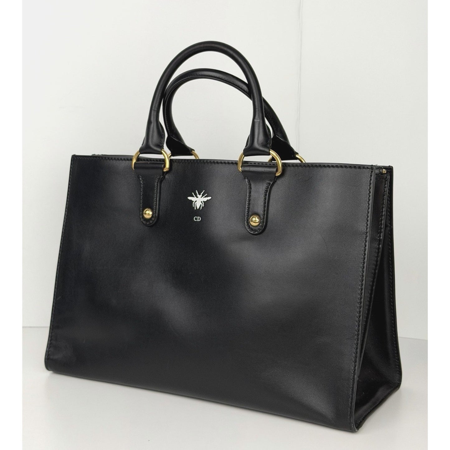 Christian Dior D-Bee Tote Bag in Black Leather Bee Emblem 2017 S