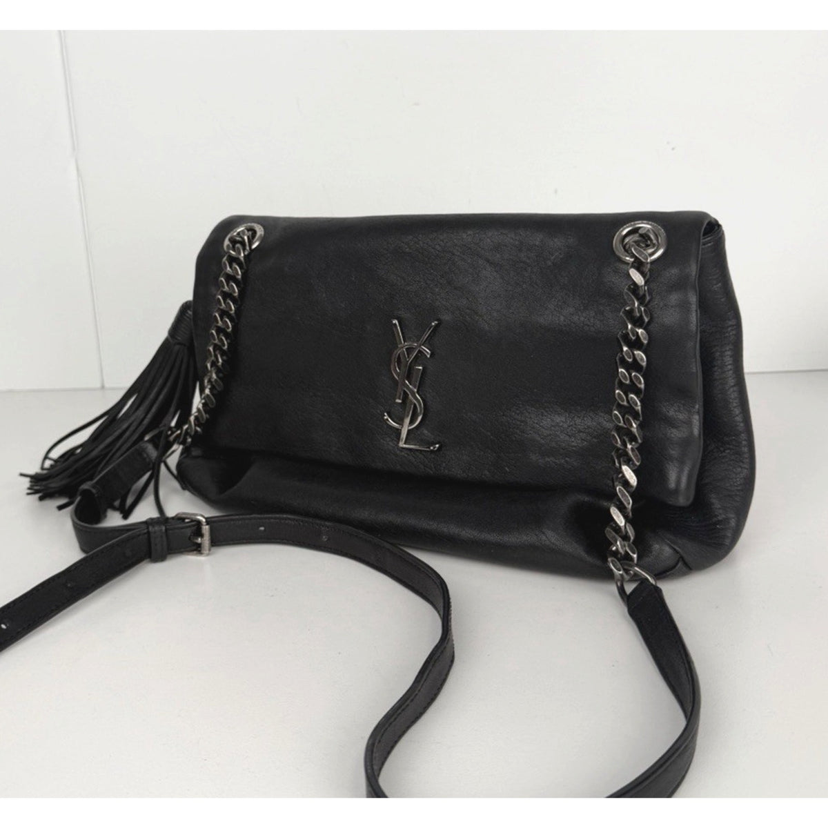 Saint Laurent West Hollywood Medium Chain Crossbody Bag In Black Leather S-10