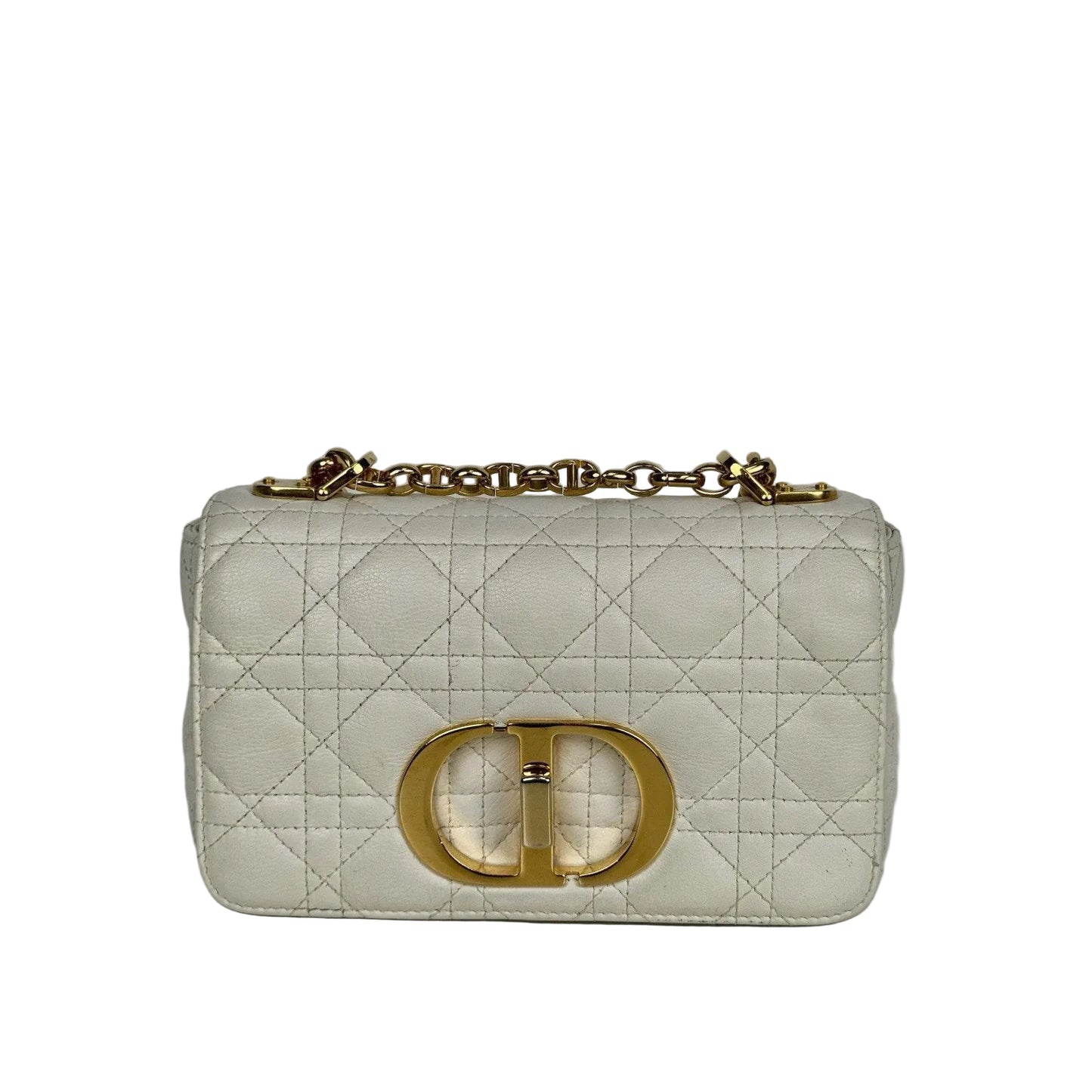 Dior Caro Bag in White Supple Leather with Gold Tone Hardware E-3
