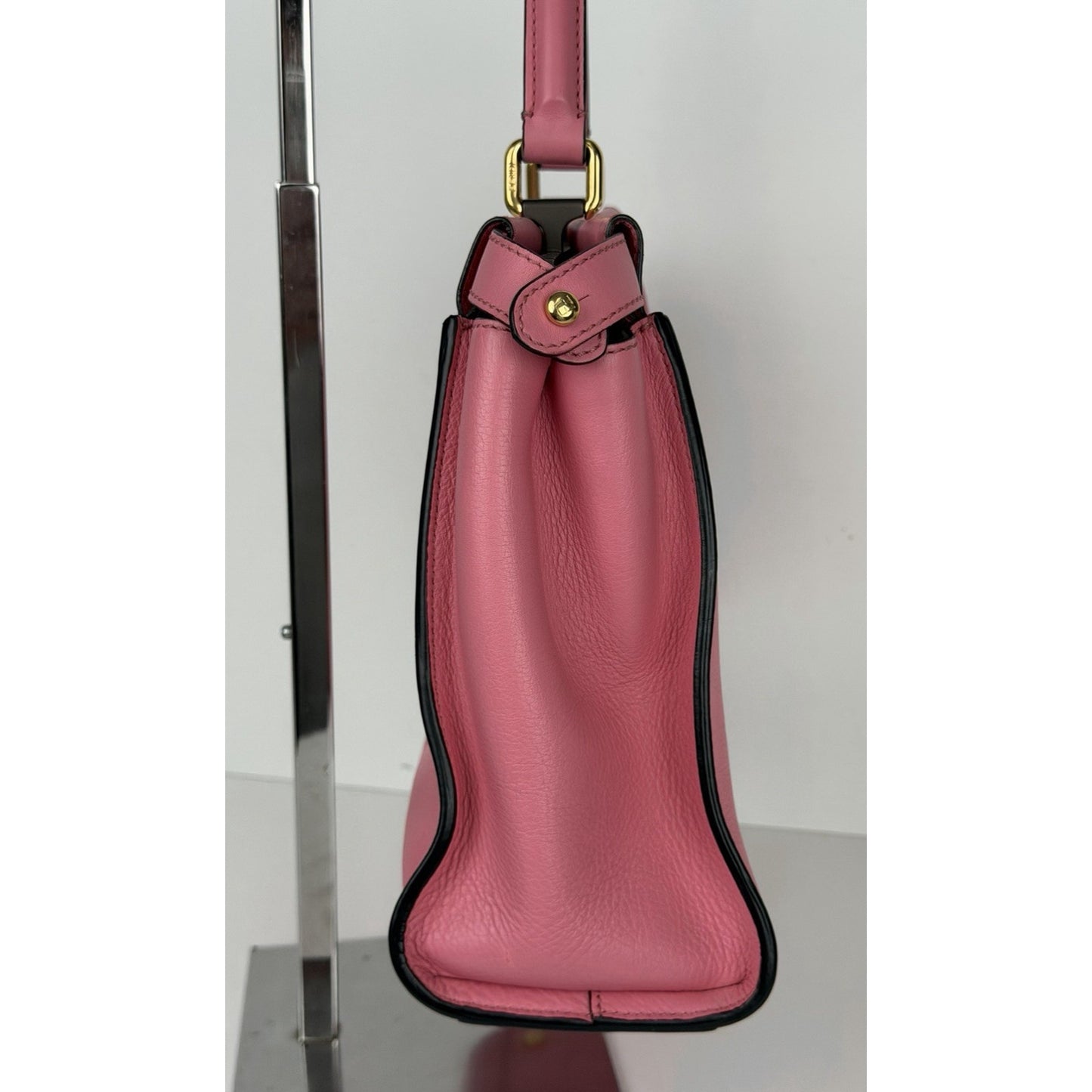 Fendi Peekaboo HandBag Medium Pink Calfskin Leather & Gold-Tone Twist Lock C3