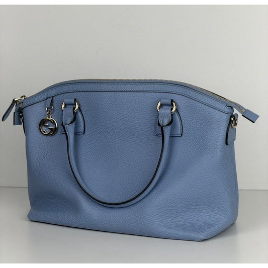 Gucci Satchel Interlocking G Charmy Dome Blue Leather Bag S