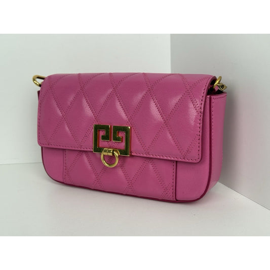 Givenchy Quilted Goatskin GV3 Mini Pocket Convertible Bag Pink w Gold Hardware