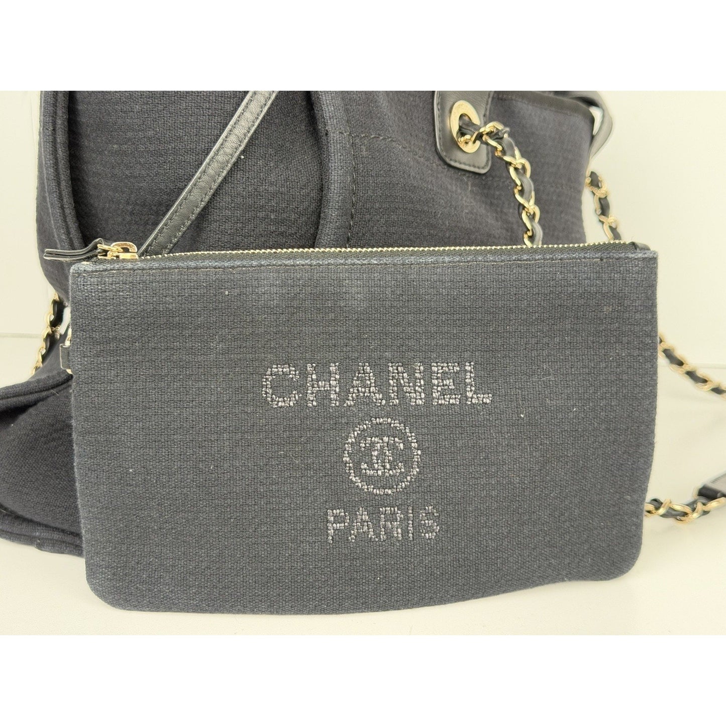 Chanel Deauville Tote Bag Smmall in Black Canvas with Gold-Tone Hardware NFC C4